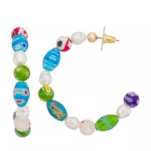 5/15 NWT Nine West Stone Click It Hoop Earrings